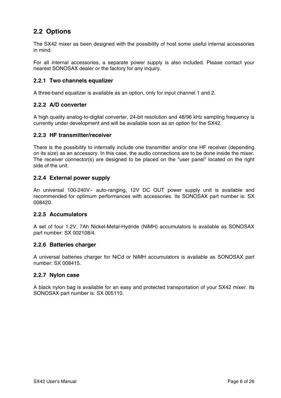 2 options | SONOSAX SX42 User Manual | Page 6 / 26