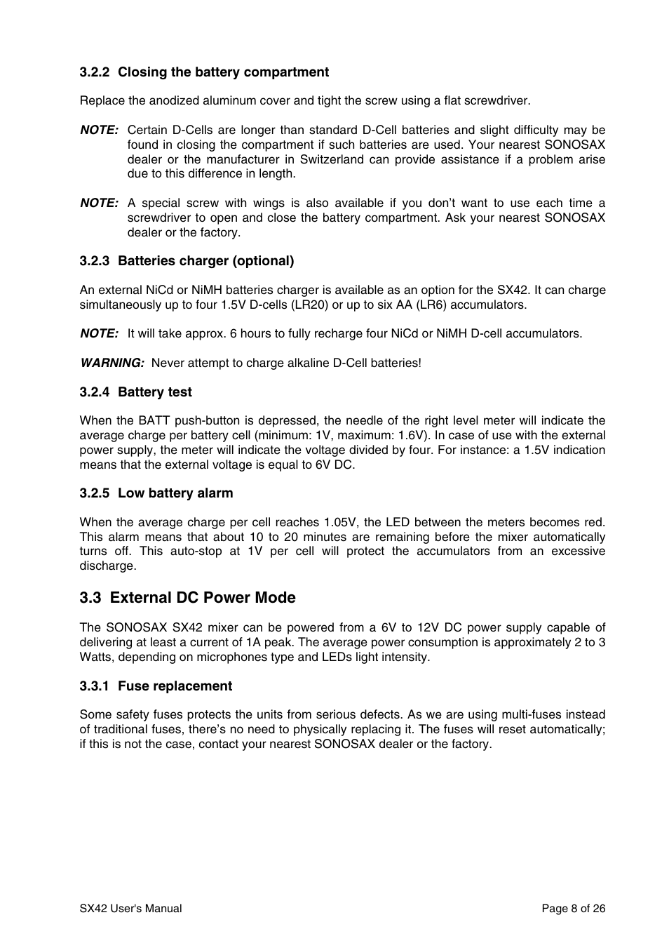 3 external dc power mode | SONOSAX SX42 User Manual | Page 8 / 26