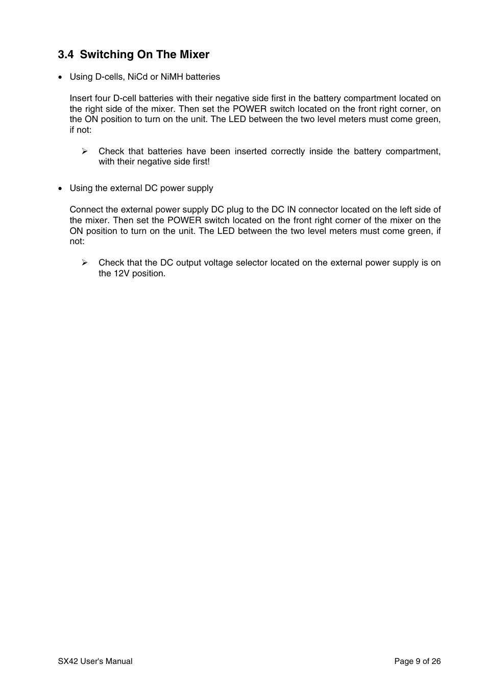 4 switching on the mixer | SONOSAX SX42 User Manual | Page 9 / 26