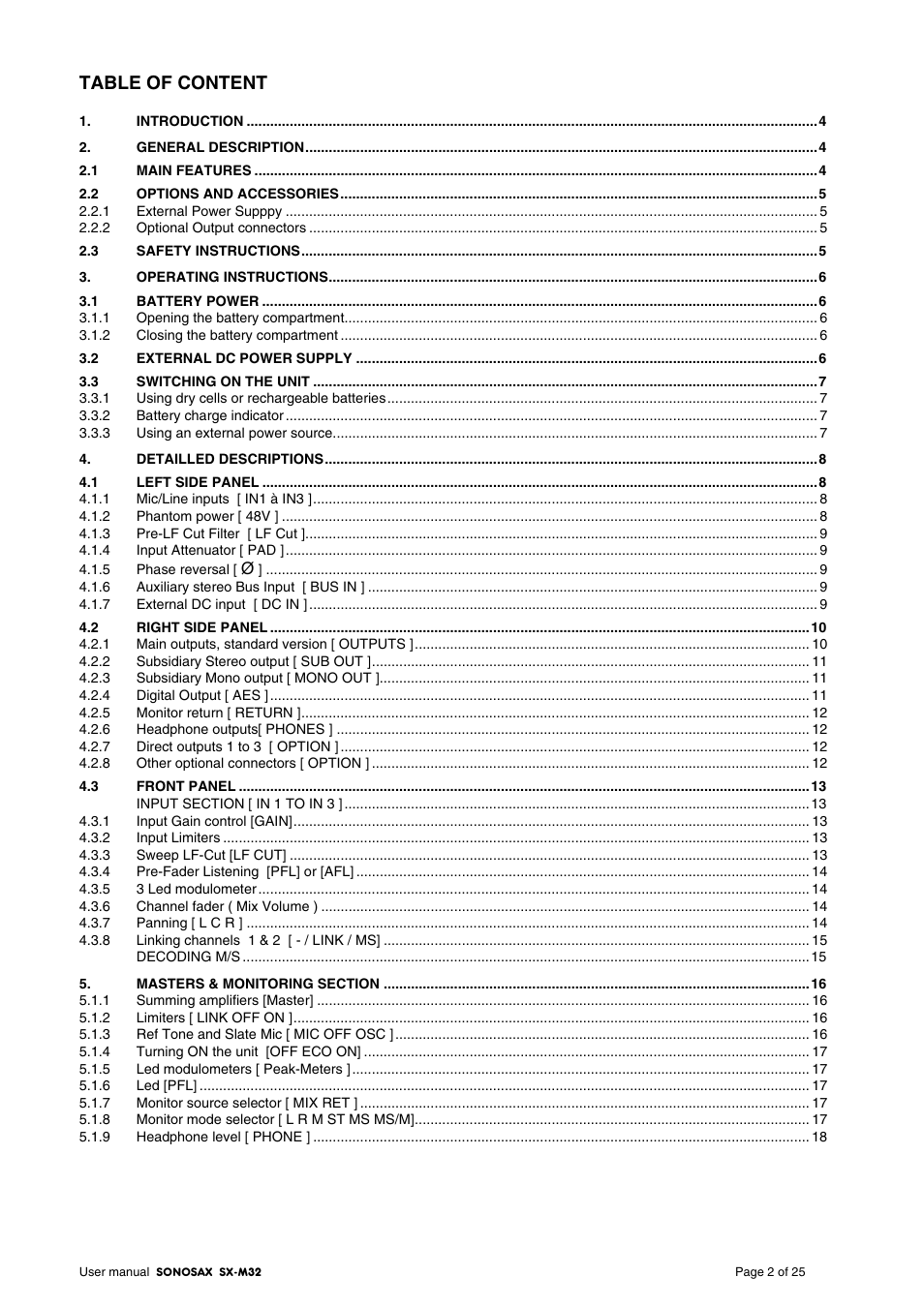 SONOSAX SX-M32 User Manual | Page 2 / 25