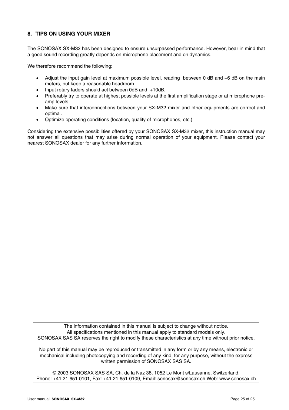 SONOSAX SX-M32 User Manual | Page 25 / 25