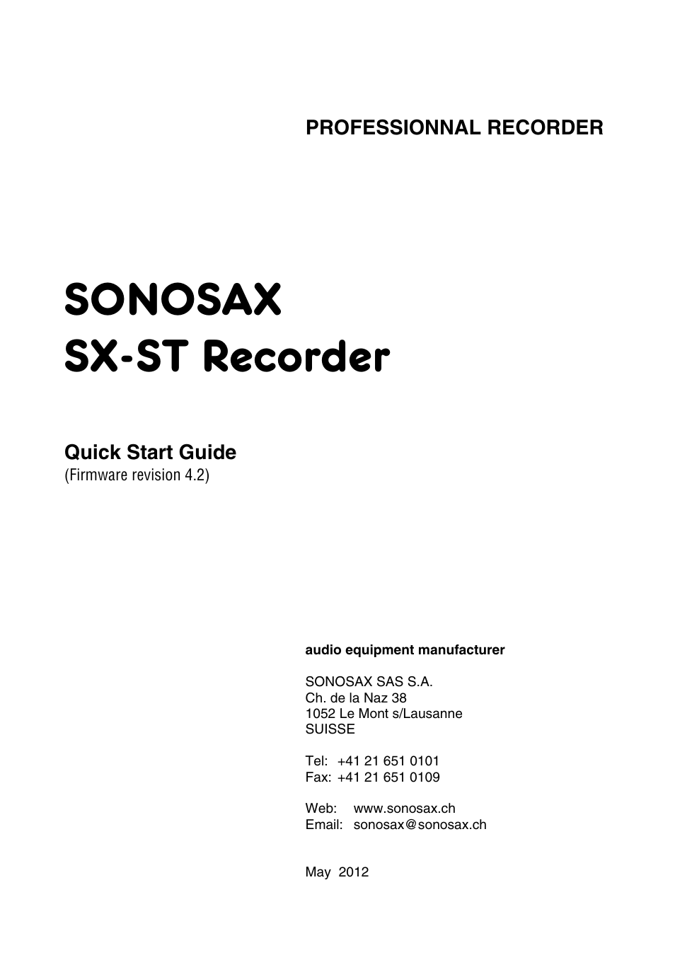 SONOSAX SX-VT Quick_Start User Manual | 26 pages