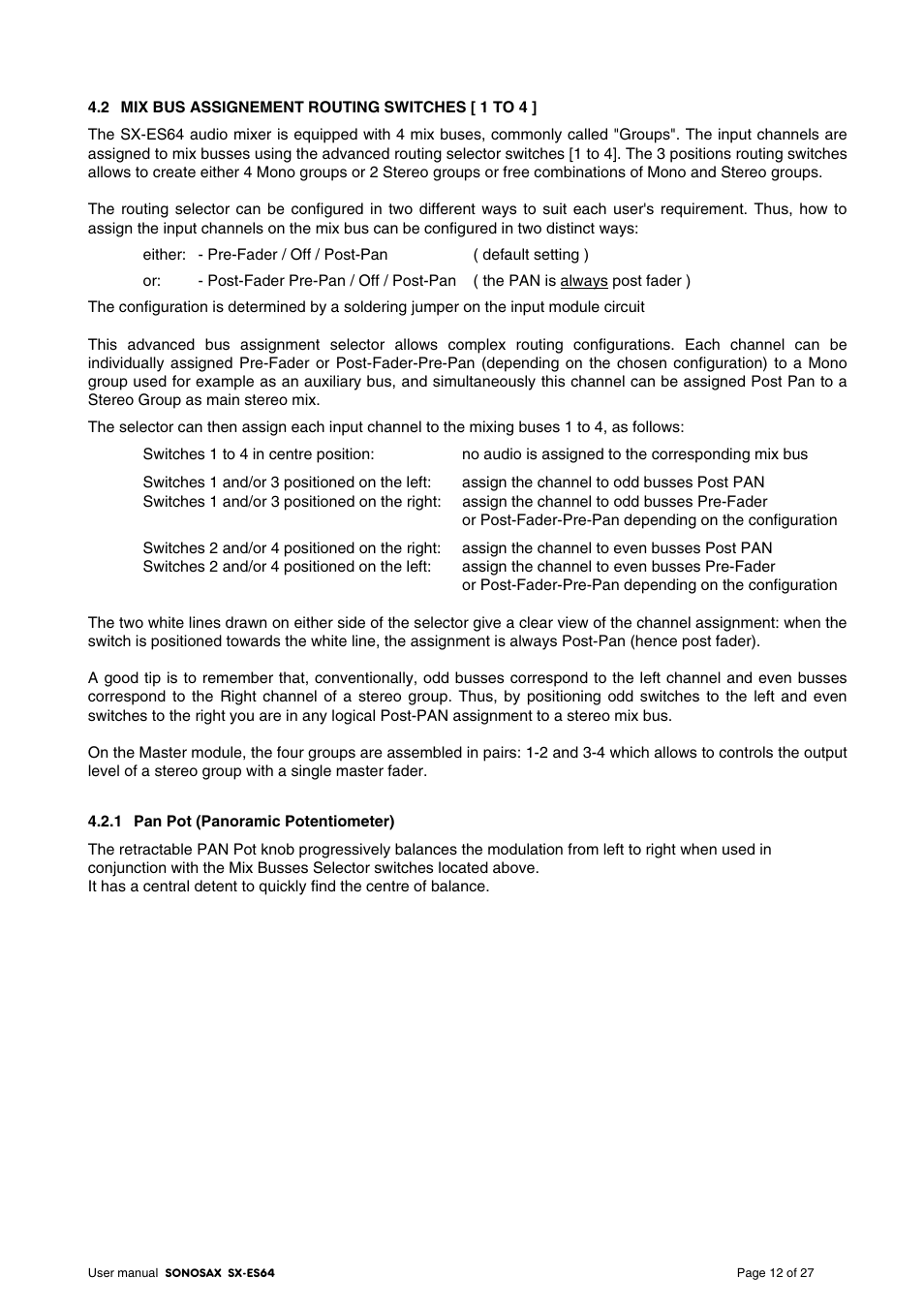 SONOSAX SX-ES64 User Manual | Page 12 / 27