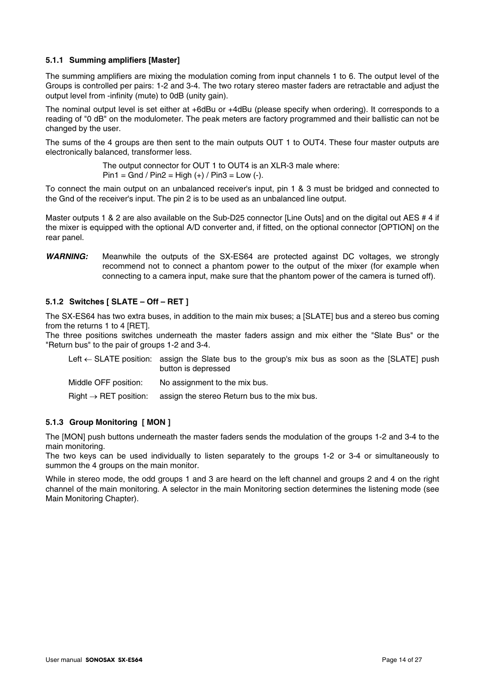 SONOSAX SX-ES64 User Manual | Page 14 / 27