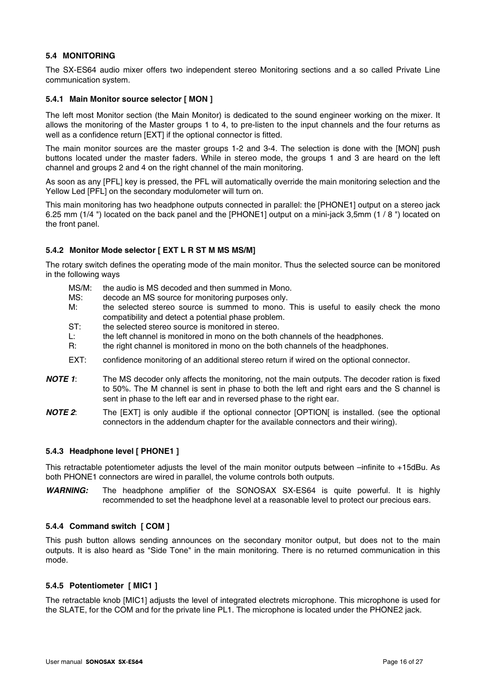 SONOSAX SX-ES64 User Manual | Page 16 / 27