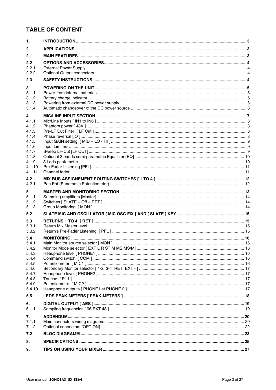 SONOSAX SX-ES64 User Manual | Page 2 / 27