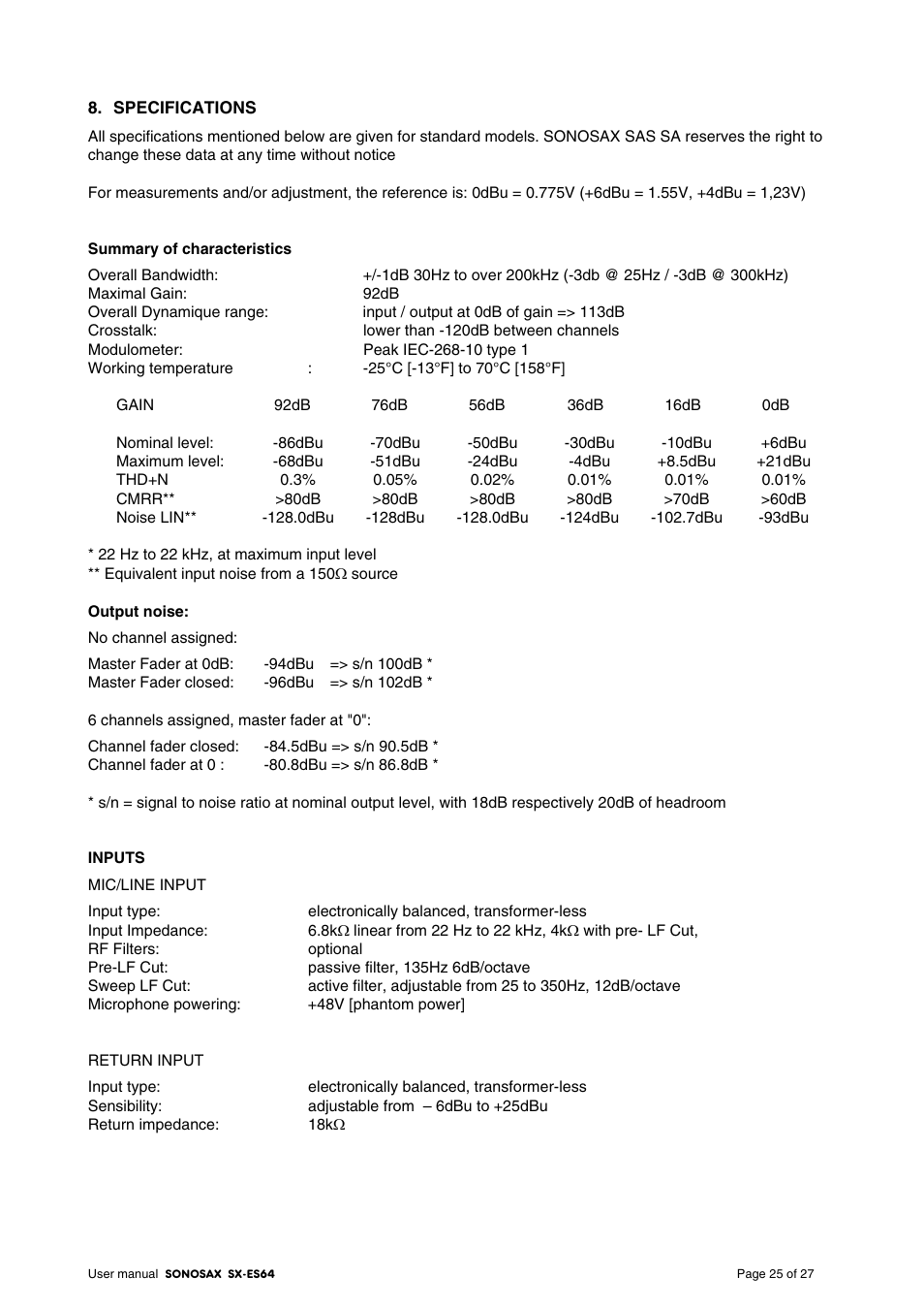 SONOSAX SX-ES64 User Manual | Page 25 / 27