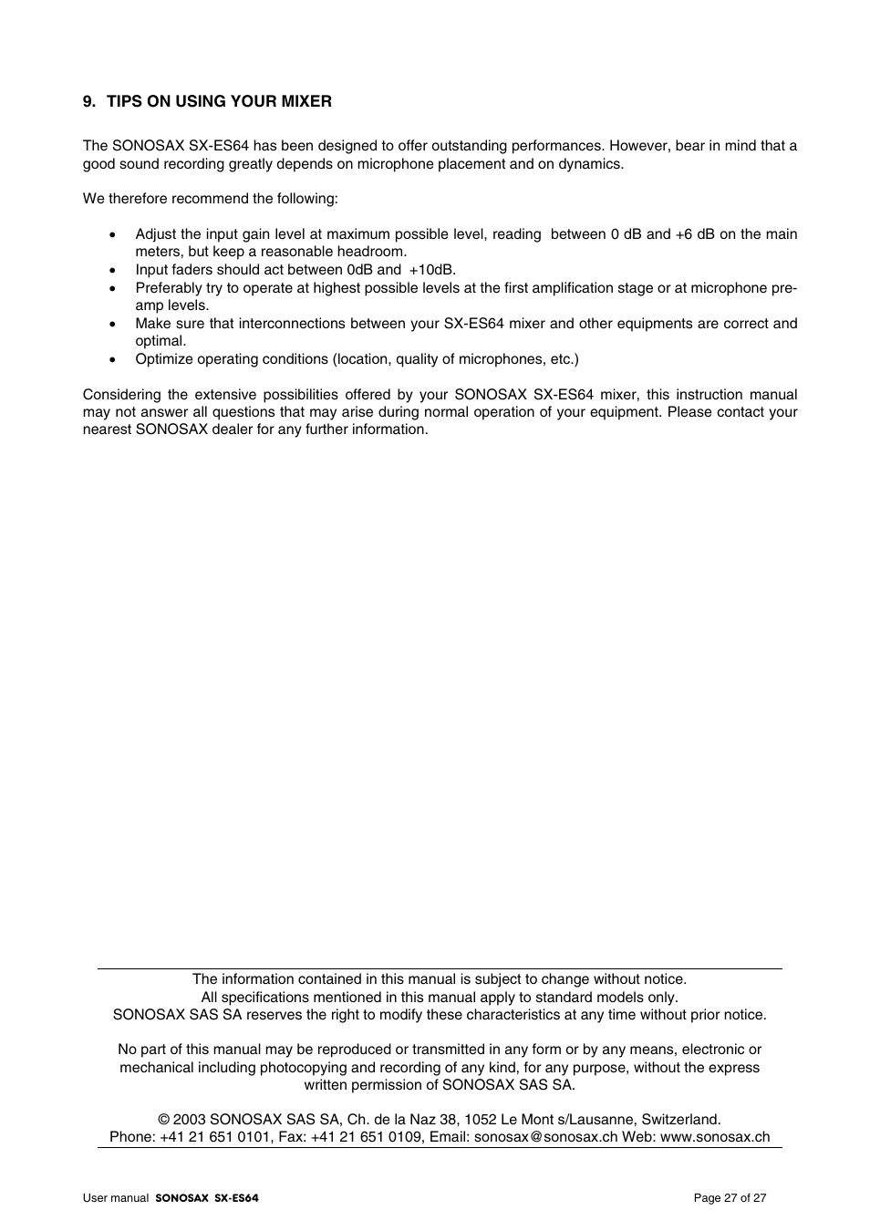 SONOSAX SX-ES64 User Manual | Page 27 / 27