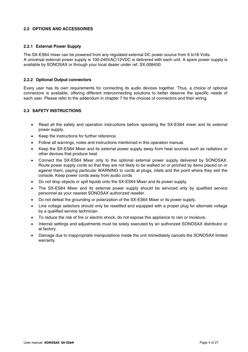 SONOSAX SX-ES64 User Manual | Page 4 / 27