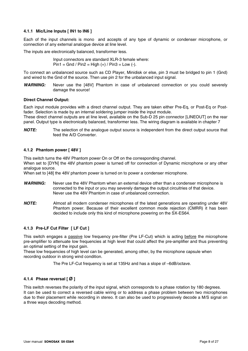 SONOSAX SX-ES64 User Manual | Page 8 / 27