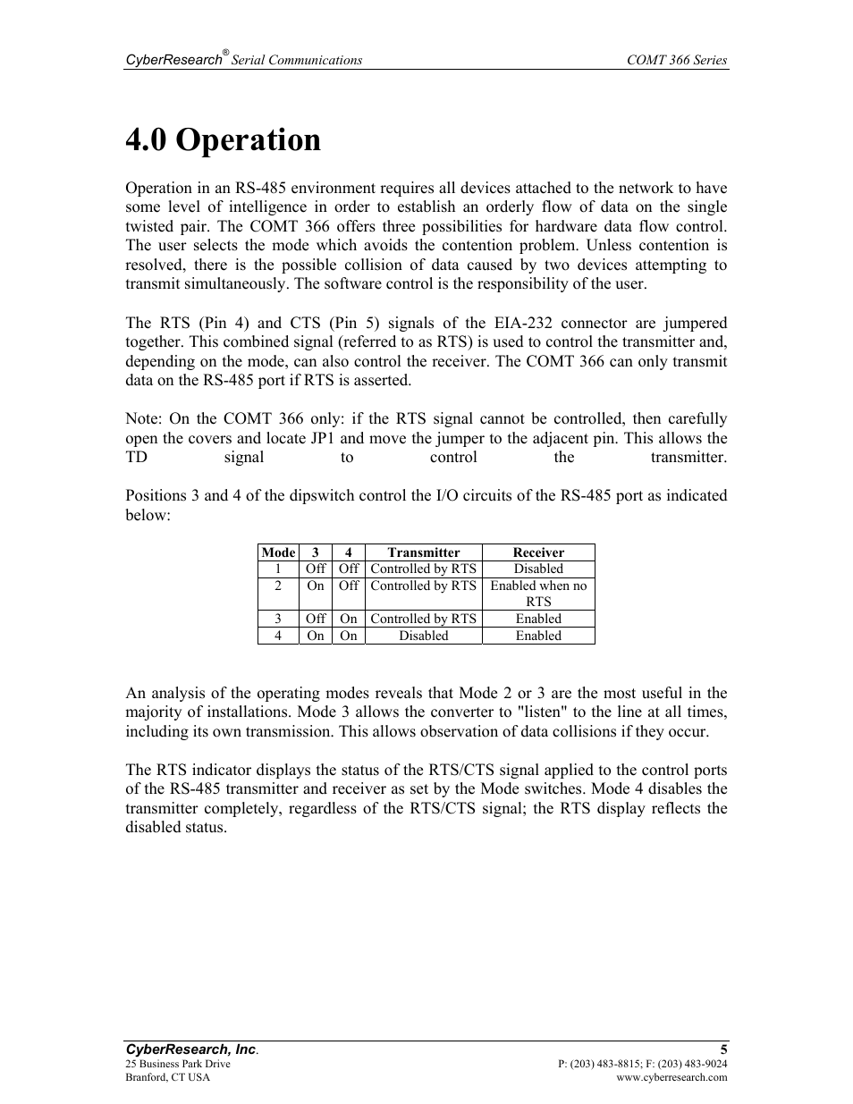 0 operation | CyberResearch RS-232 User Manual | Page 13 / 24
