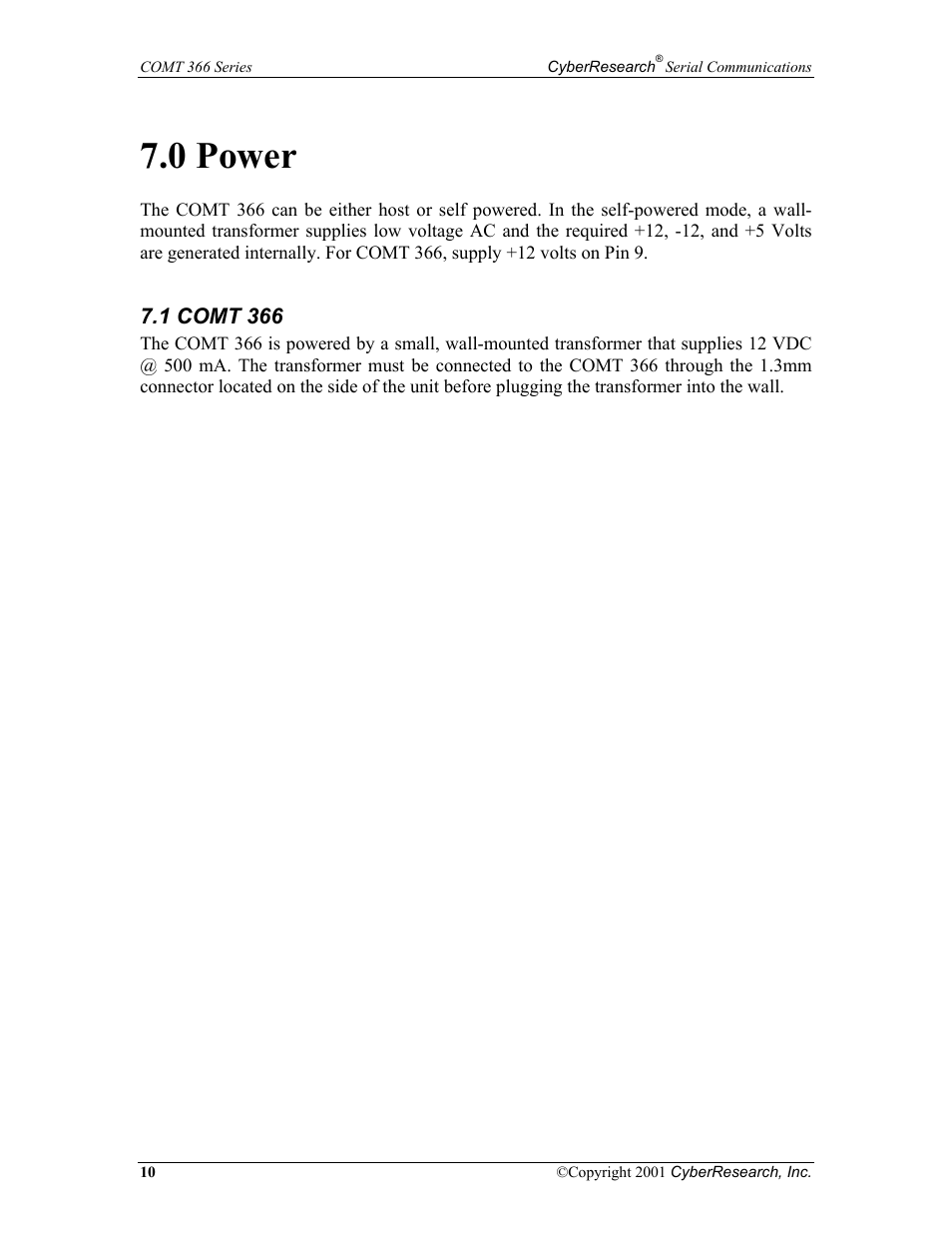 0 power, 1 comt 366 | CyberResearch RS-232 User Manual | Page 18 / 24