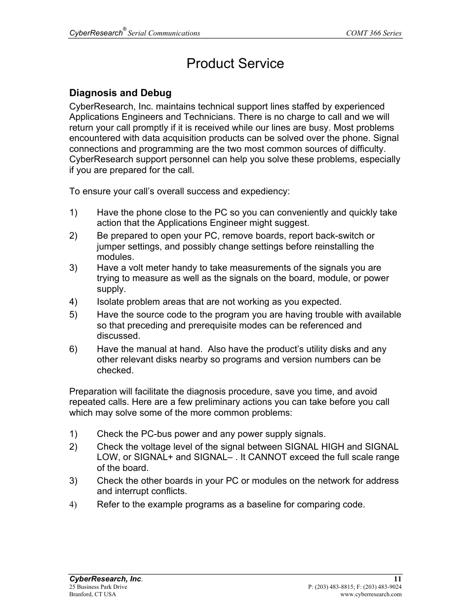 Product service | CyberResearch RS-232 User Manual | Page 19 / 24