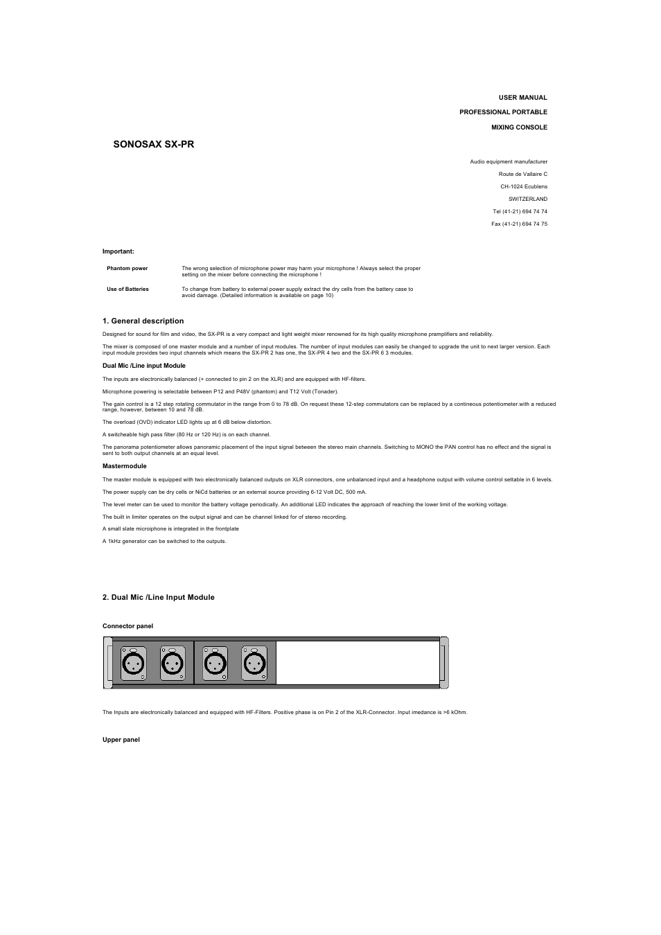 SONOSAX SX-PR User Manual | 5 pages