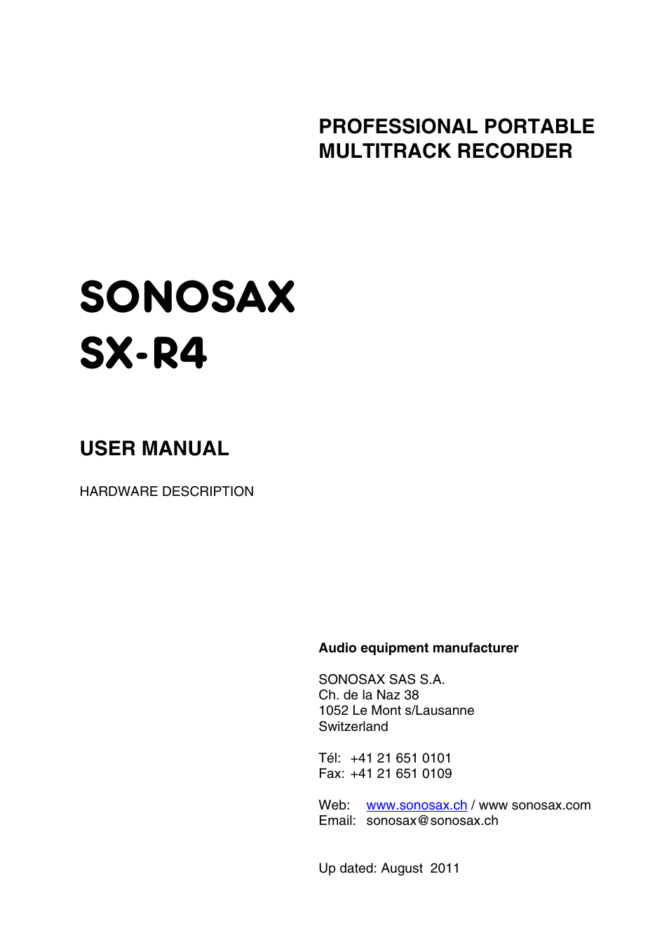 SONOSAX SX-R4 User Manual - Hardware Description User Manual | 19 pages