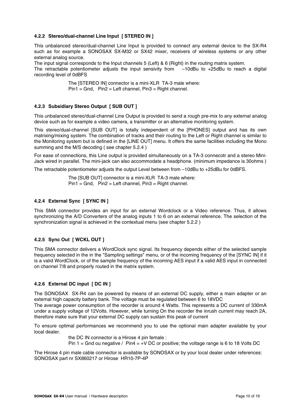 SONOSAX SX-R4 User Manual - Hardware Description User Manual | Page 10 / 19