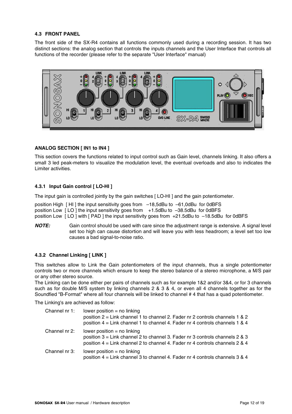 SONOSAX SX-R4 User Manual - Hardware Description User Manual | Page 12 / 19