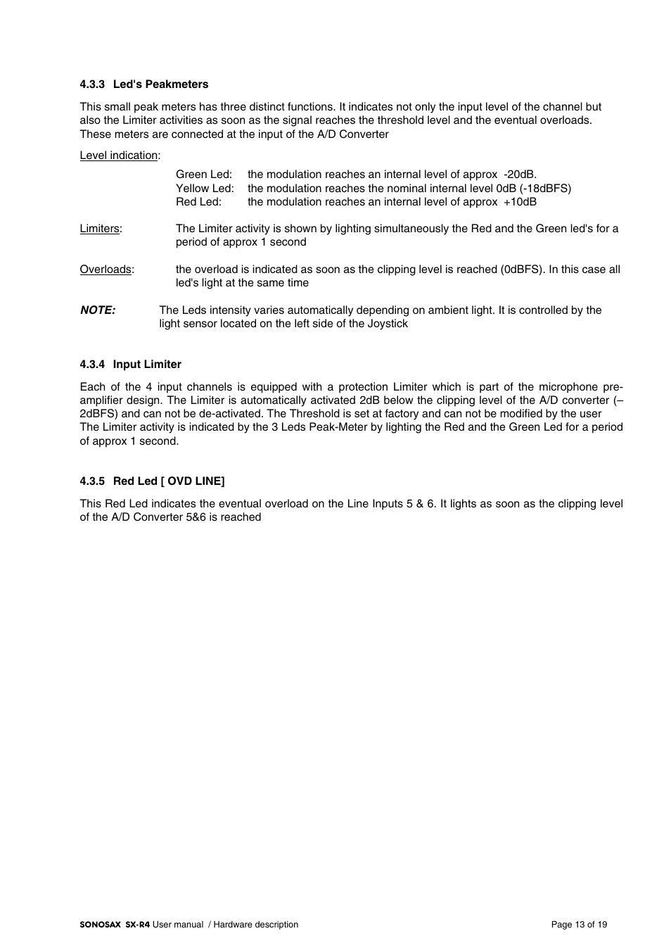 SONOSAX SX-R4 User Manual - Hardware Description User Manual | Page 13 / 19