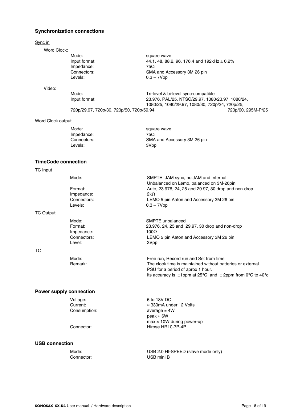 SONOSAX SX-R4 User Manual - Hardware Description User Manual | Page 18 / 19