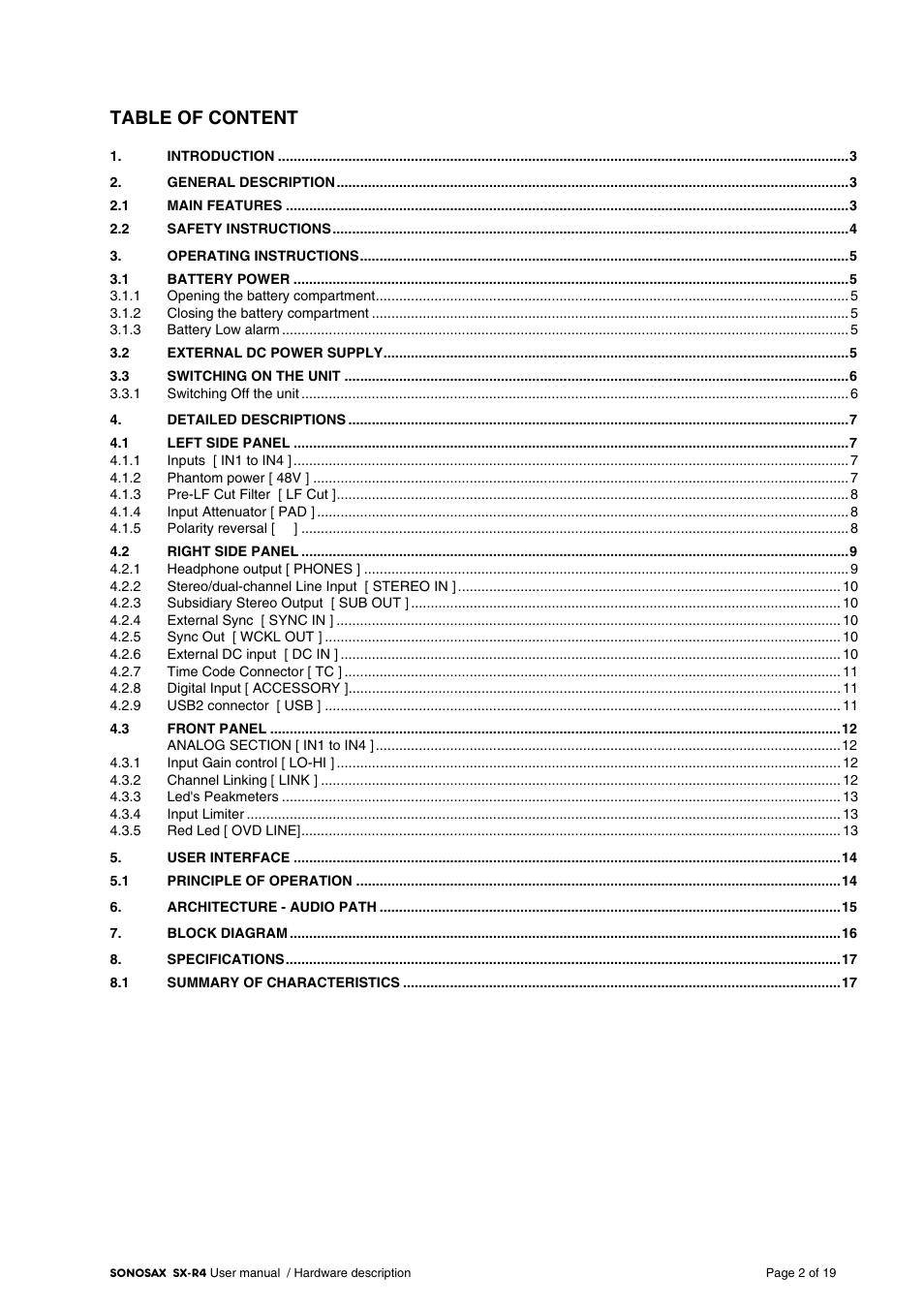 SONOSAX SX-R4 User Manual - Hardware Description User Manual | Page 2 / 19
