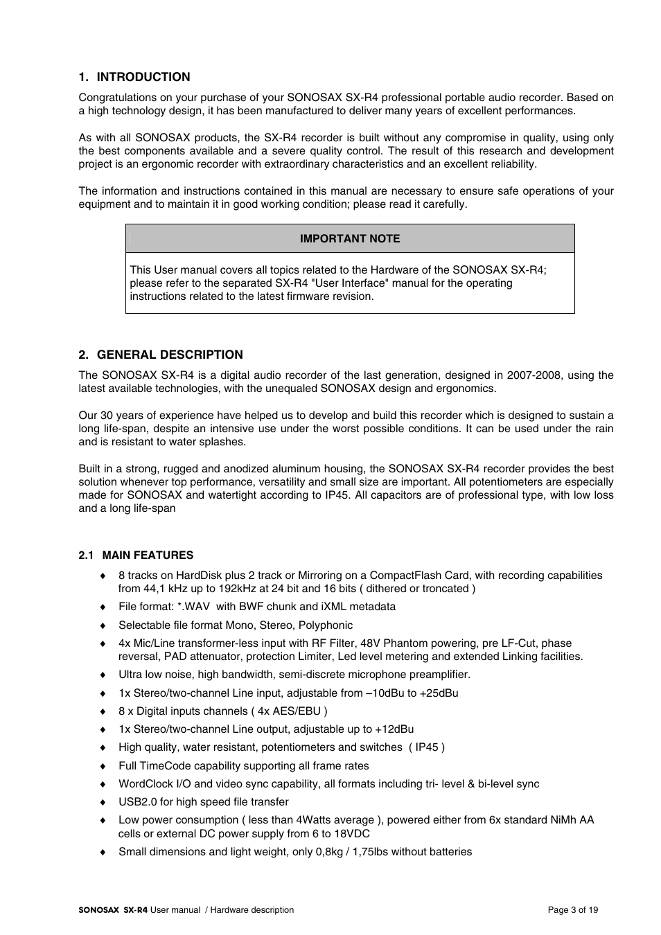 SONOSAX SX-R4 User Manual - Hardware Description User Manual | Page 3 / 19
