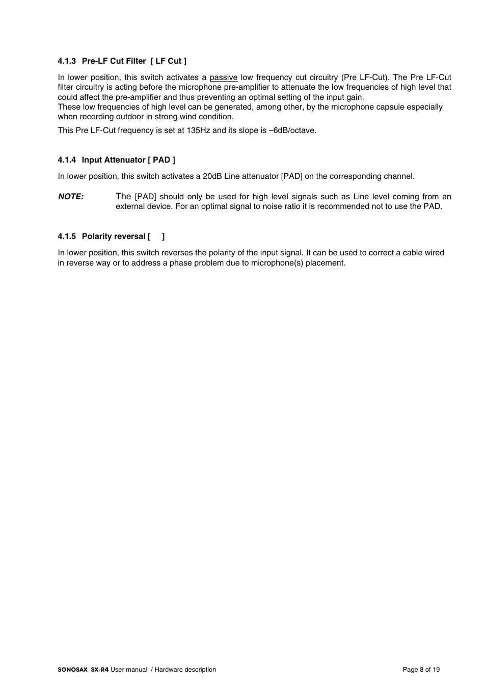SONOSAX SX-R4 User Manual - Hardware Description User Manual | Page 8 / 19