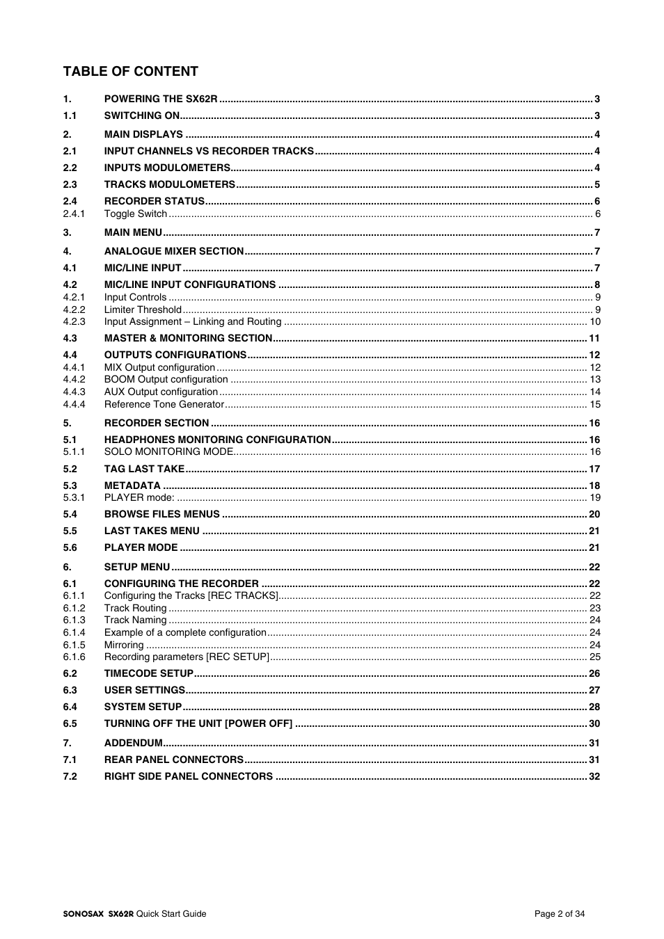 SONOSAX SX-62R Quick_Start User Manual | Page 2 / 34