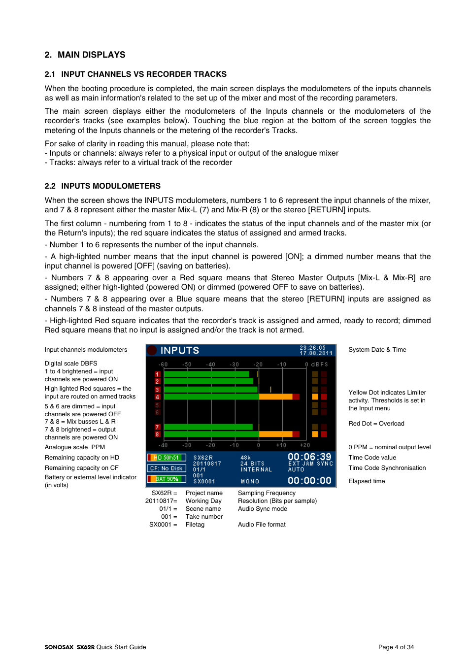 Main displays | SONOSAX SX-62R Quick_Start User Manual | Page 4 / 34