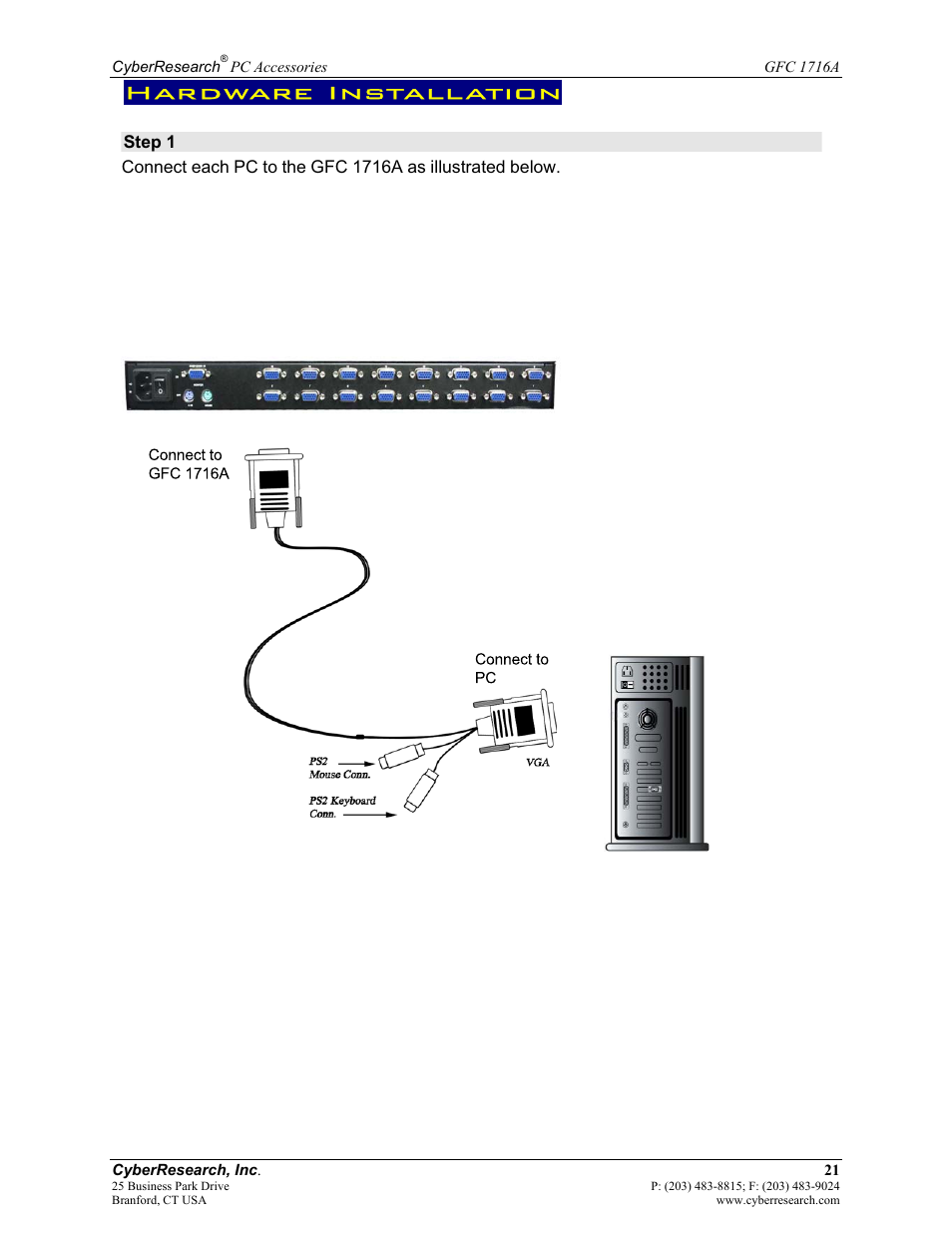 Hardware installation | CyberResearch GFC 1716A User Manual | Page 27 / 40