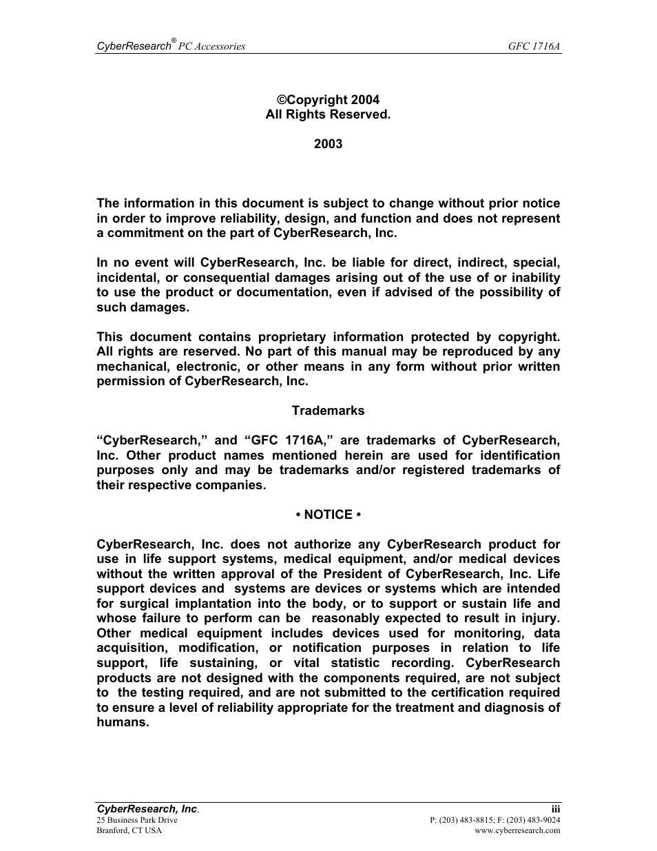 CyberResearch GFC 1716A User Manual | Page 3 / 40