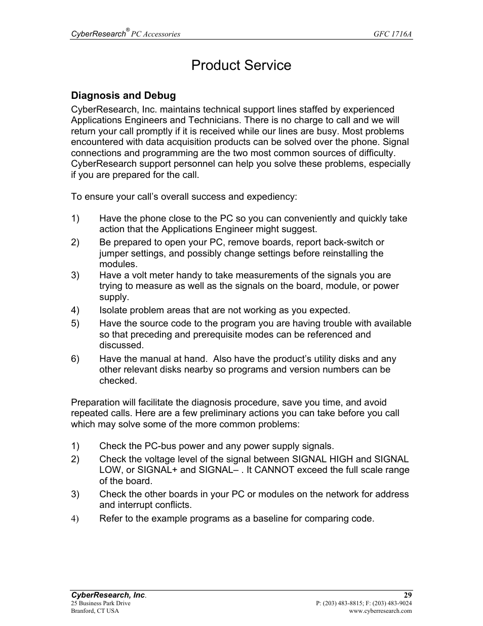 Product service | CyberResearch GFC 1716A User Manual | Page 35 / 40