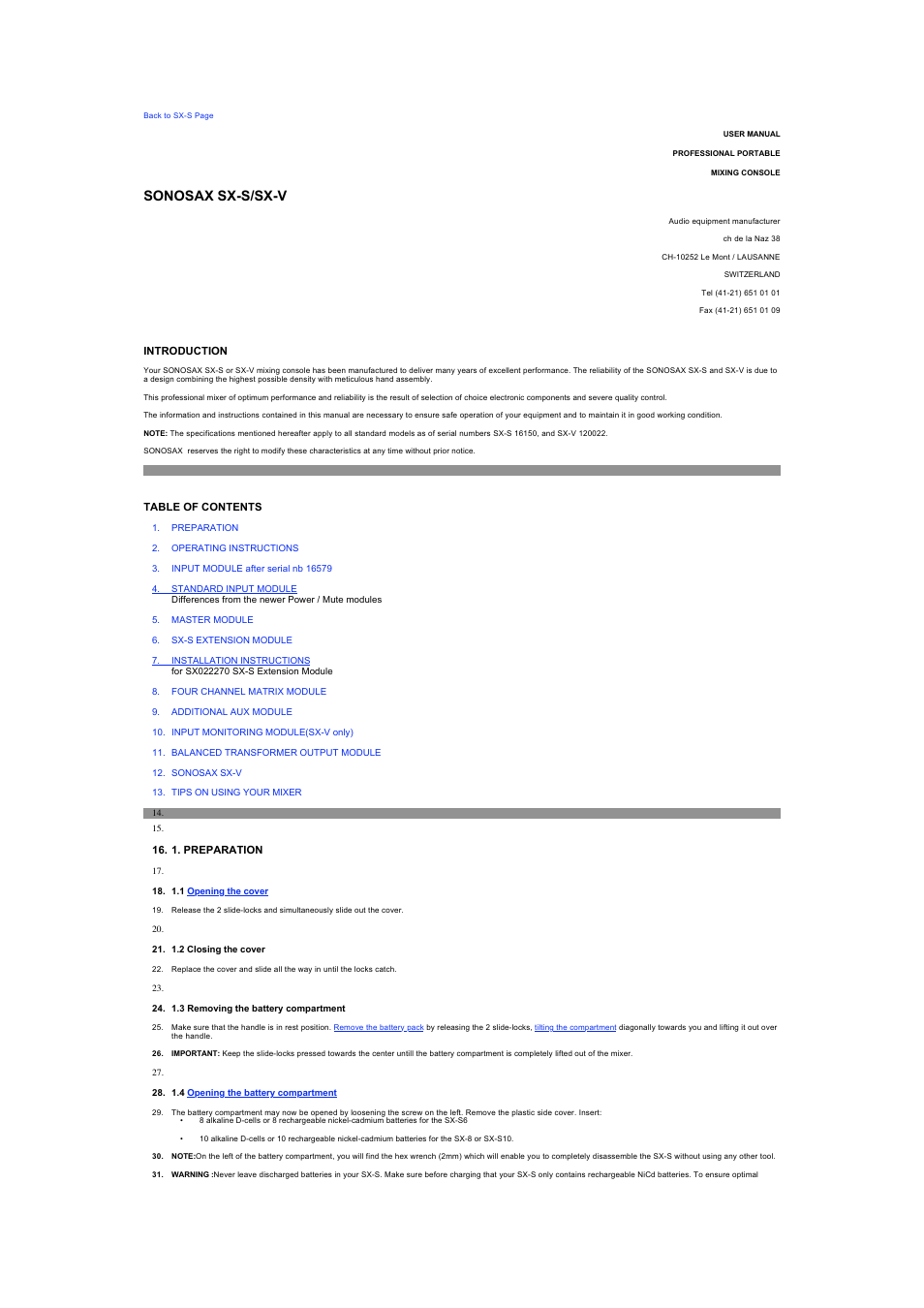 SONOSAX SX-S User Manual | 12 pages