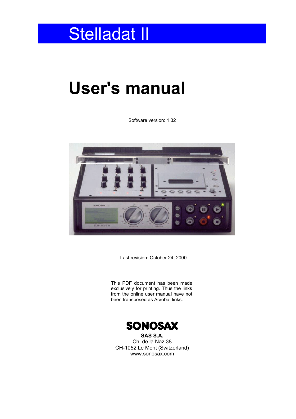 SONOSAX STELLADAT II User Manual | 93 pages