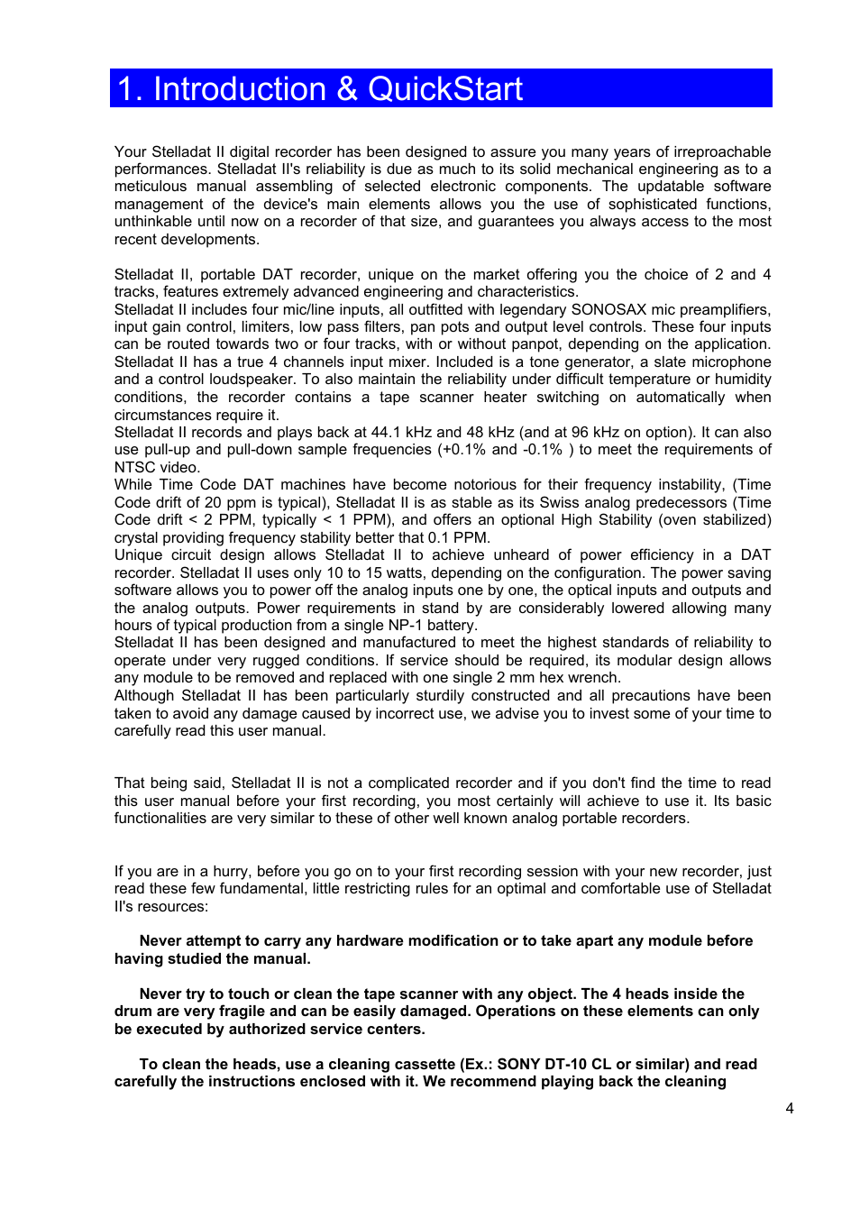 Introduction & quickstart | SONOSAX STELLADAT II User Manual | Page 4 / 93