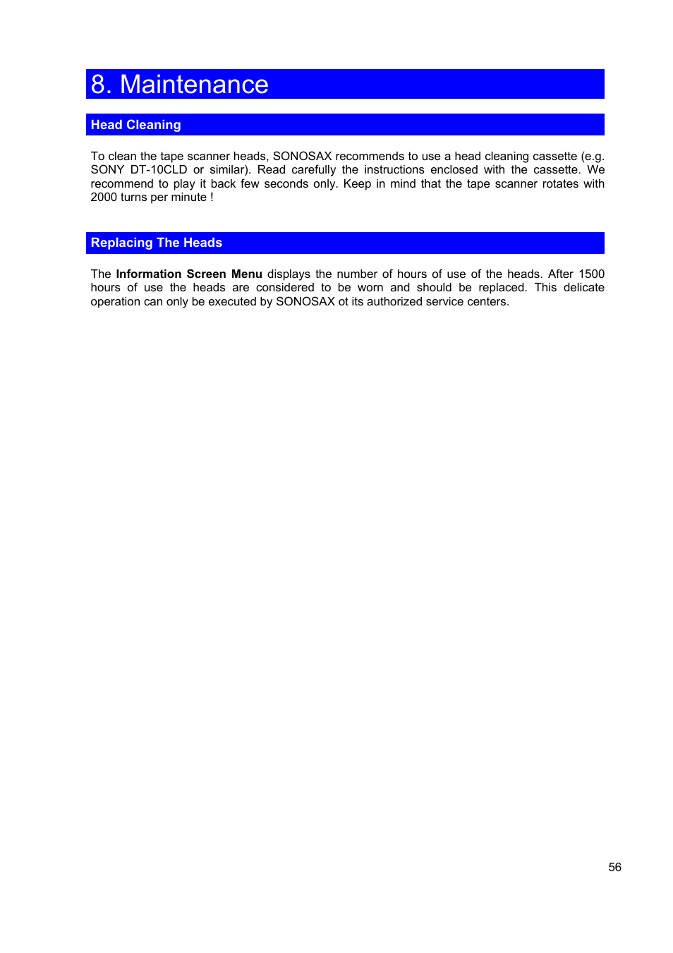 Maintenance | SONOSAX STELLADAT II User Manual | Page 56 / 93