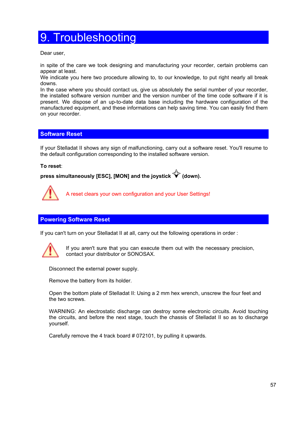 Troubleshooting | SONOSAX STELLADAT II User Manual | Page 57 / 93