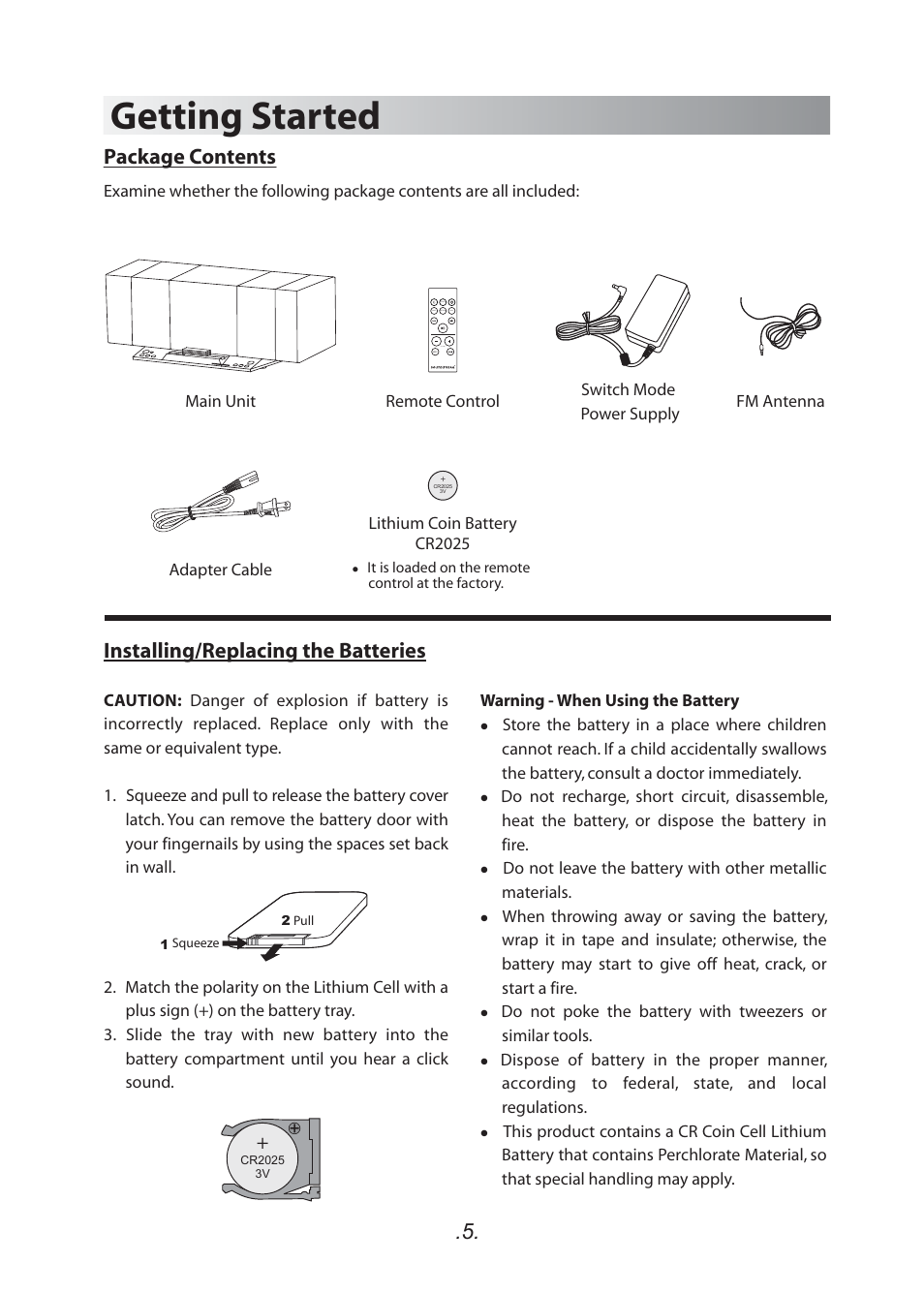 Getting started, Package contents, Installing/replacing the batteries | SoundFreaq SFQ-03 User Manual | Page 6 / 20