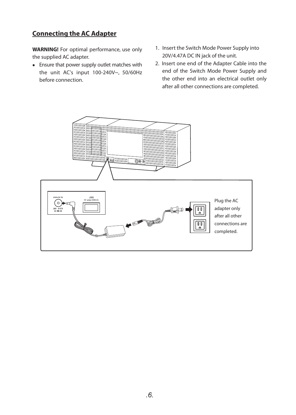 Connecting the ac adapter | SoundFreaq SFQ-03 User Manual | Page 7 / 20