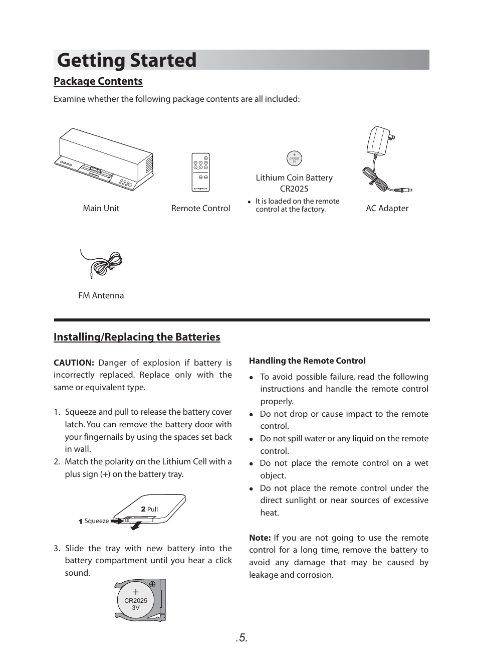 Getting started, Package contents, Installing/replacing the batteries | SoundFreaq SFQ-02RB User Manual | Page 6 / 19