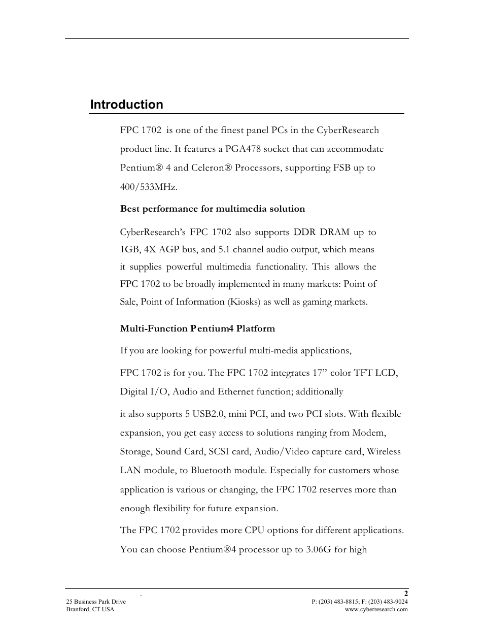 Introduction | CyberResearch FPC 1702-P24 User Manual | Page 11 / 81