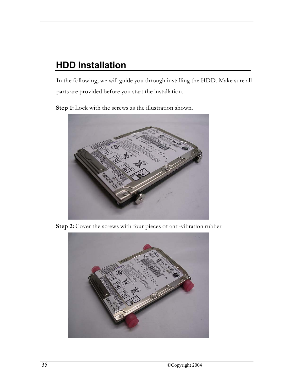 Hdd installation | CyberResearch FPC 1702-P24 User Manual | Page 44 / 81