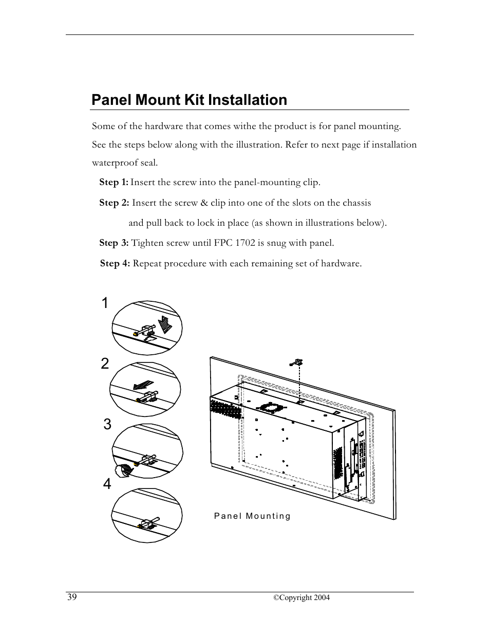 Panel mount kit installation | CyberResearch FPC 1702-P24 User Manual | Page 48 / 81