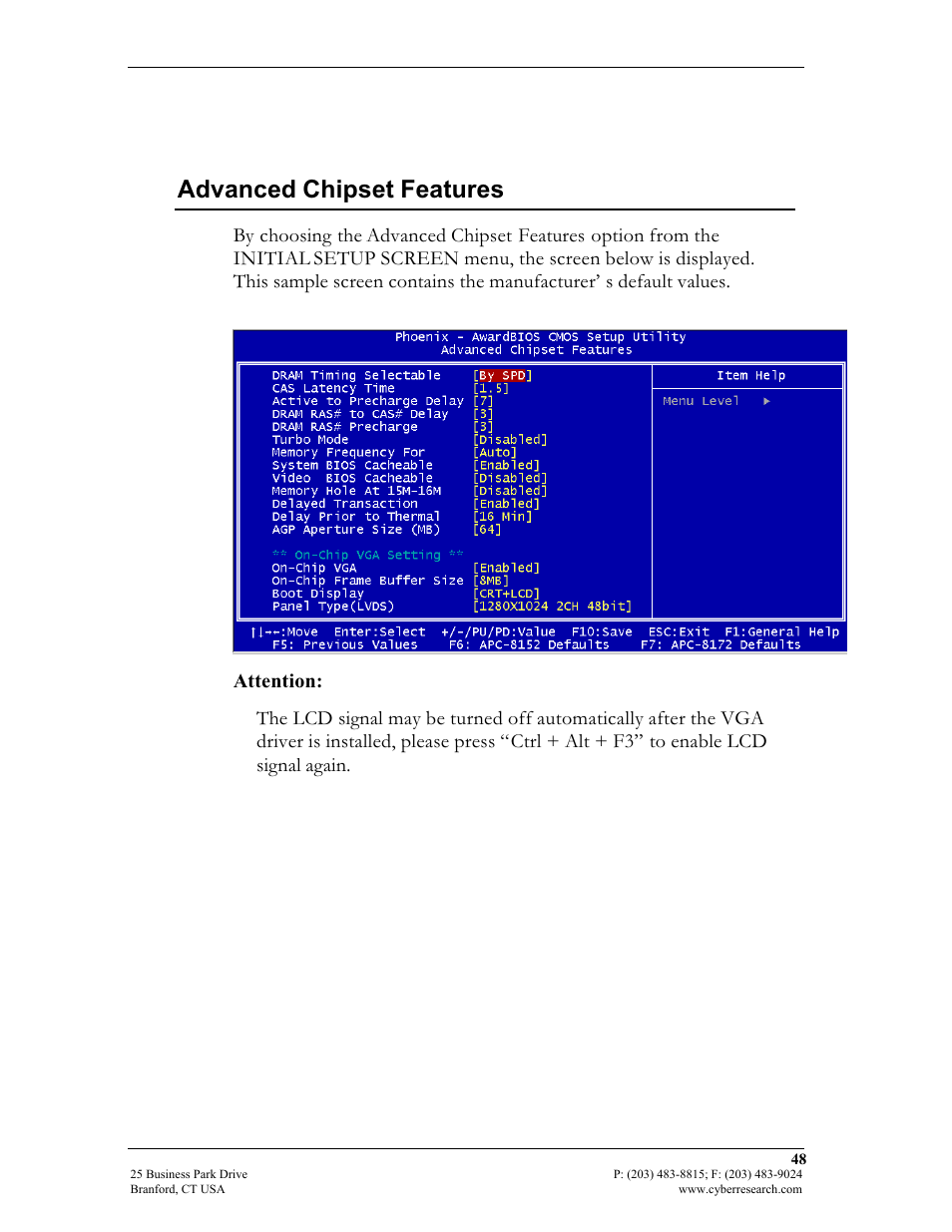Advanced chipset features | CyberResearch FPC 1702-P24 User Manual | Page 57 / 81
