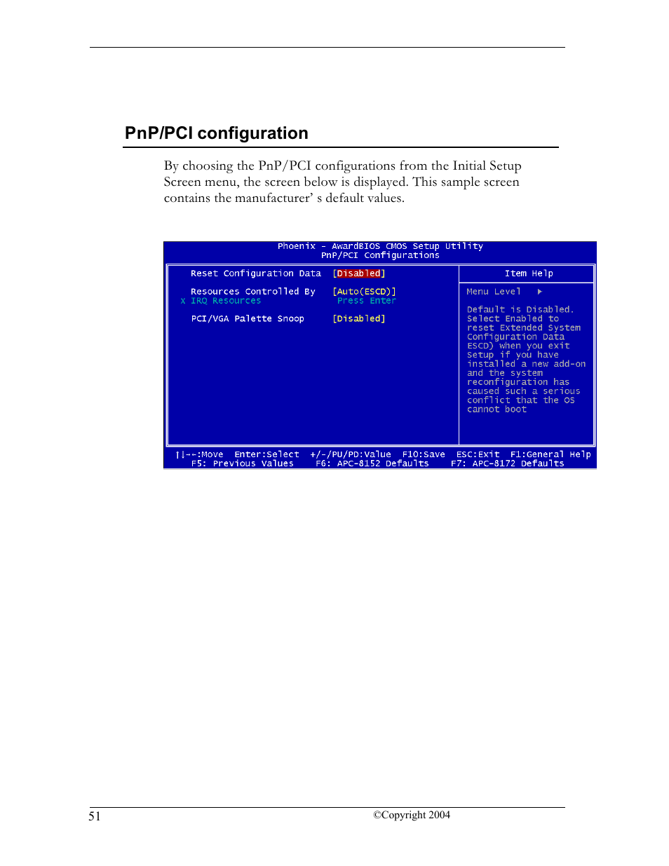 Pnp/pci configuration | CyberResearch FPC 1702-P24 User Manual | Page 60 / 81