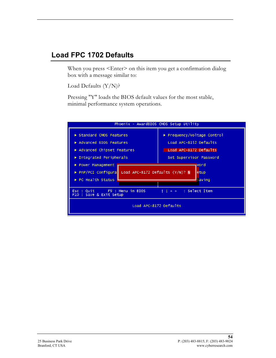 Load fpc 1702 defaults | CyberResearch FPC 1702-P24 User Manual | Page 63 / 81