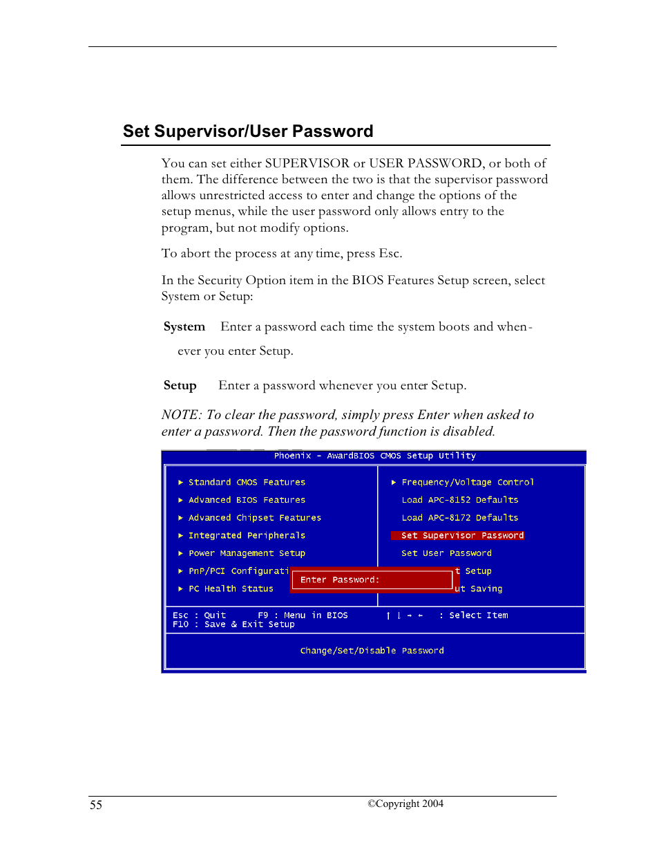 Set supervisor/user password | CyberResearch FPC 1702-P24 User Manual | Page 64 / 81