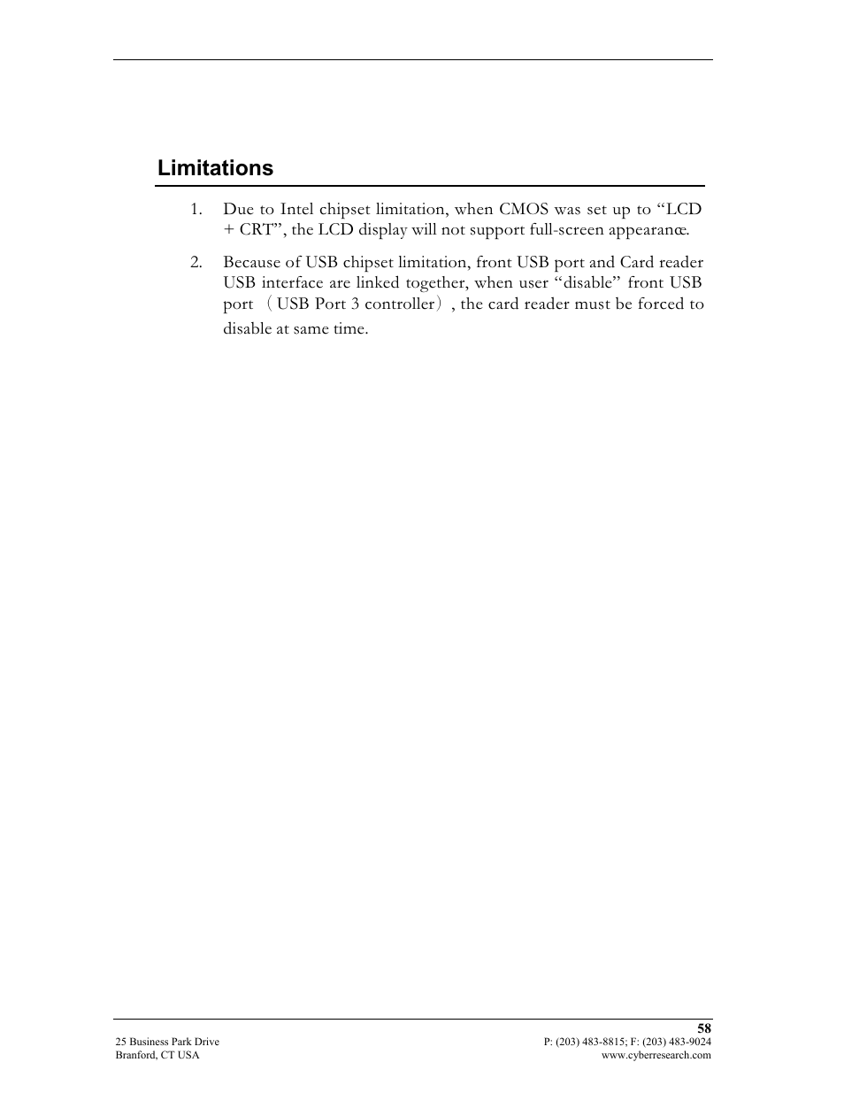 Limitations | CyberResearch FPC 1702-P24 User Manual | Page 67 / 81