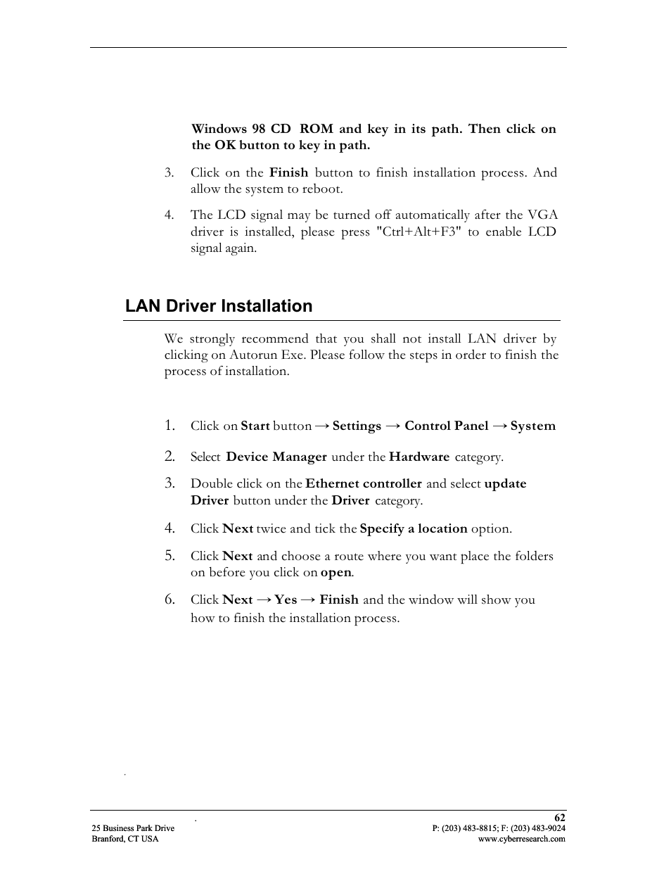 Lan driver installation | CyberResearch FPC 1702-P24 User Manual | Page 71 / 81