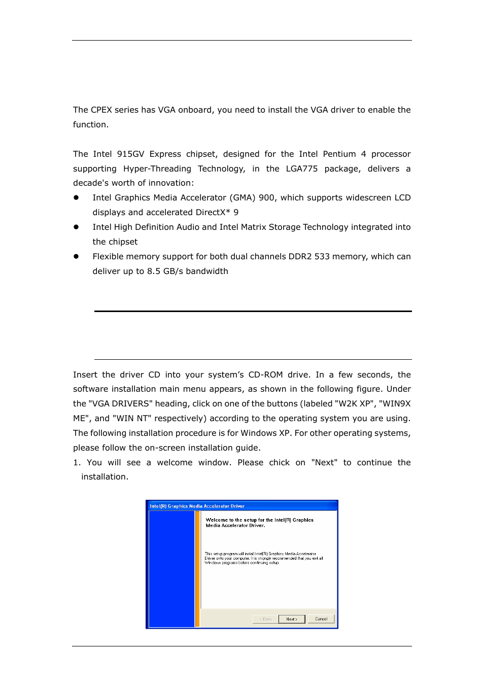 Chapter 5 vga setup (for cpex series), 1 introduction, 2 windows xp driver setup | CyberResearch CPEX P4-24-X User Manual | Page 55 / 92