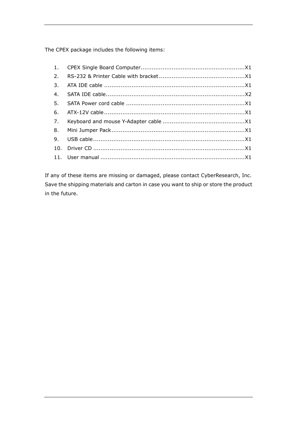 Package contents | CyberResearch CPEX P4-24-X User Manual | Page 9 / 92